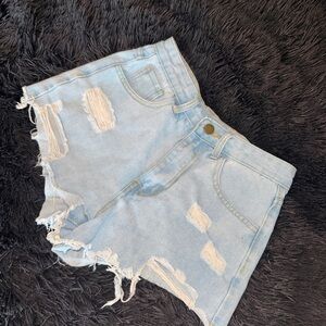 SHEIN Light Blue Distressed Jean Shorts